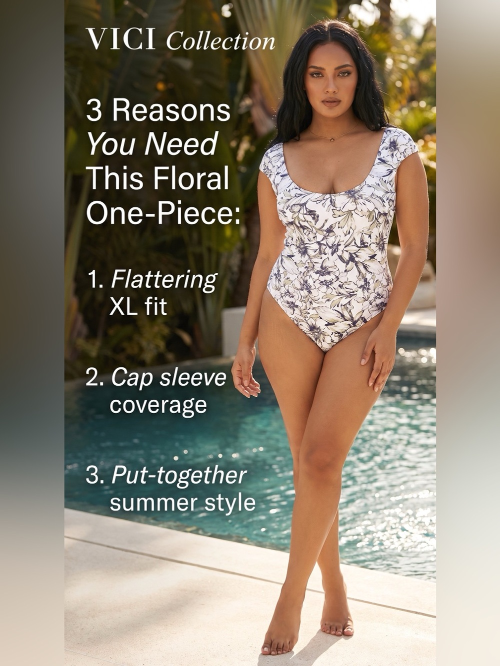 VICI COLLECTION CANDI CAP SLEEVE ONE PIECE SIMPLY FLORAL SWIMSUIT